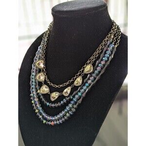 Premier Designs MONTANA Necklace Layered Hematite Crystal Glass Beads Blue Black